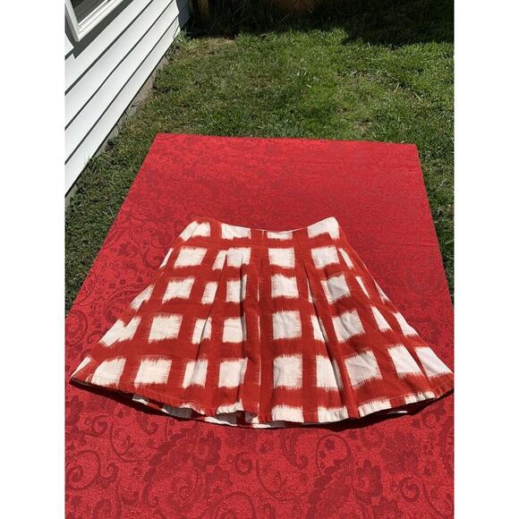 liz claiborne Red Cream Skirt Zip Front Lined Skirt Size 2p square plaid spring - Picture 1 of 6